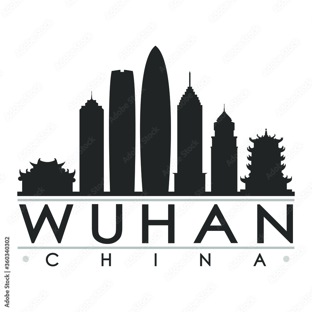 Wuhan China Asia Skyline Silhouette Design City Vector Art Famous Buildings