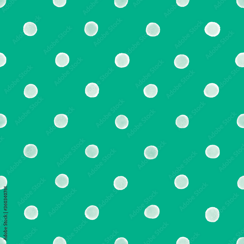 rainbow green and white watercolor polka dots cute seamless pattern retro background