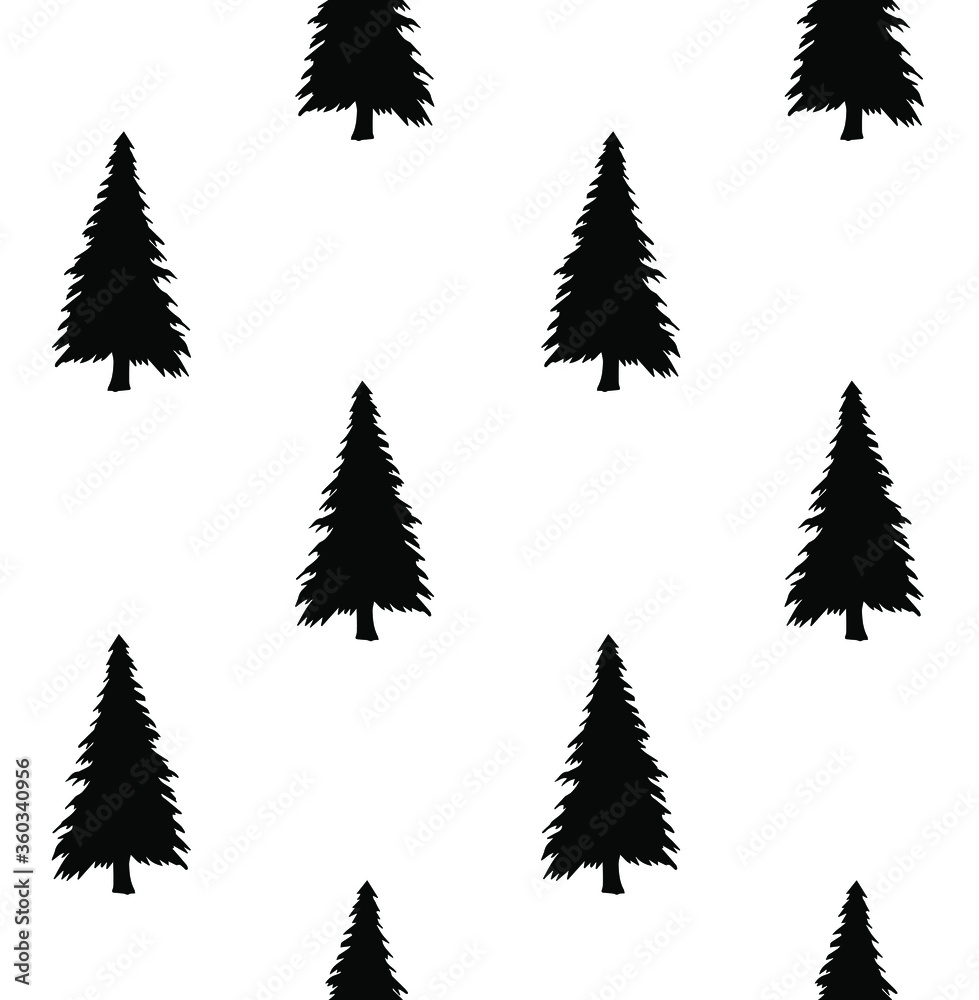 Vector seamless pattern of hand drawn doodle sketch spruce tree silhouette isolated on white background