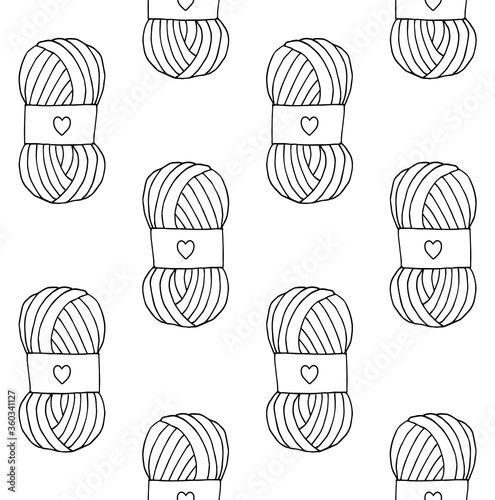 Vector seamless pattern of hand drawn doodle sketch knitting threads isolated on white background
