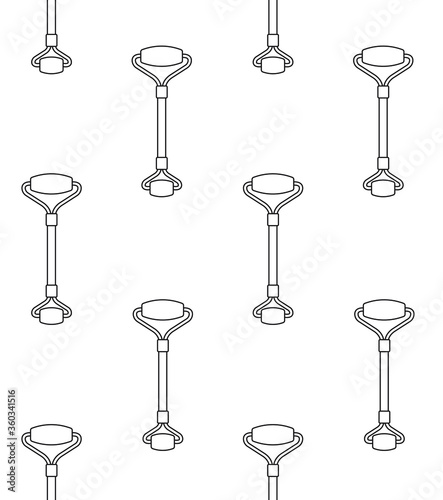 Vector seamless pattern of flat outline quartz stone massage roller isolated on white background