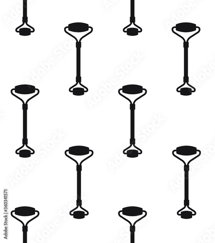 Vector seamless pattern of flat black quartz stone massage roller silhouette isolated on white background
