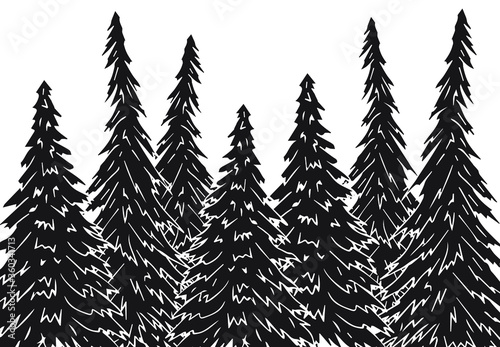 Vector hand drawn doodle sketch black spruce tree forest isolated on white background