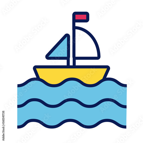 sailboat ship line and fill style icon