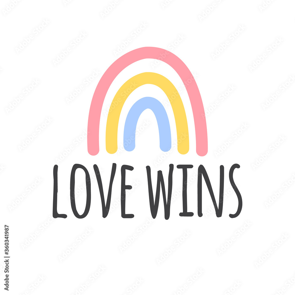 Vector hand drawn doodle sketch lgbt love wins lettering with rainbow isolated on white background Vector hand drawn doodle sketch lgbt love wins lettering with rainbow isolated on white background