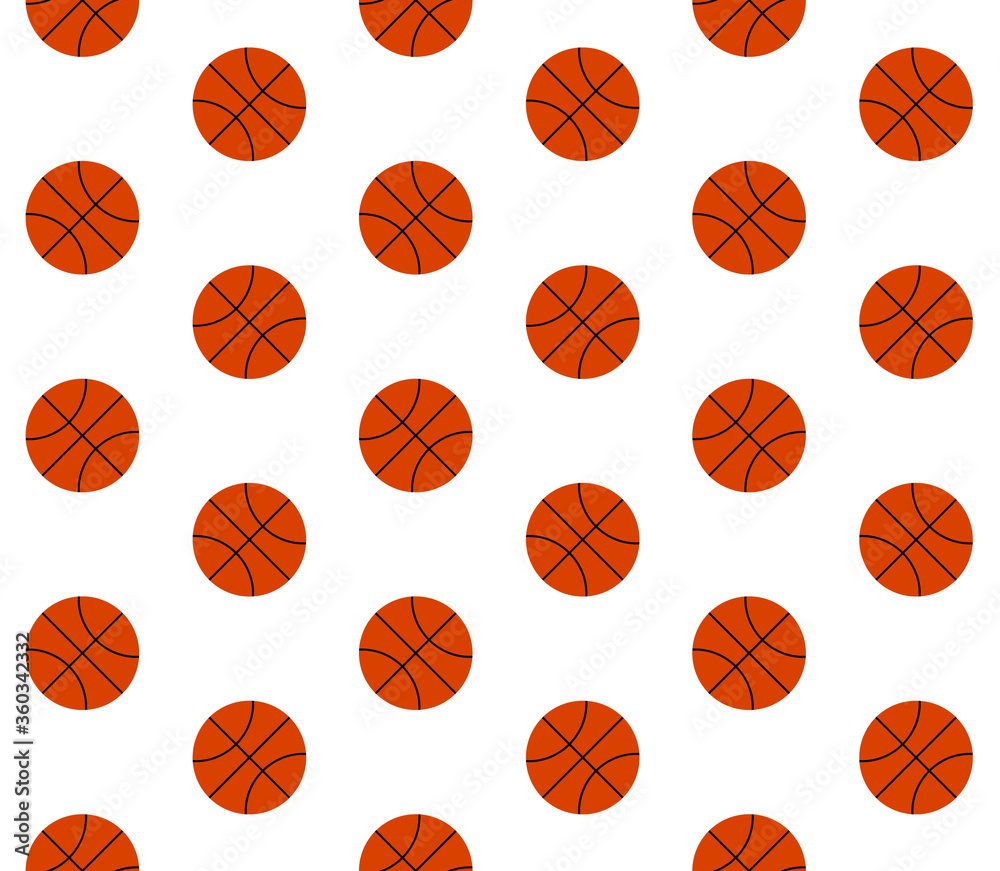 Vector seamless pattern of flat cartoon basketball ball isolated on white background