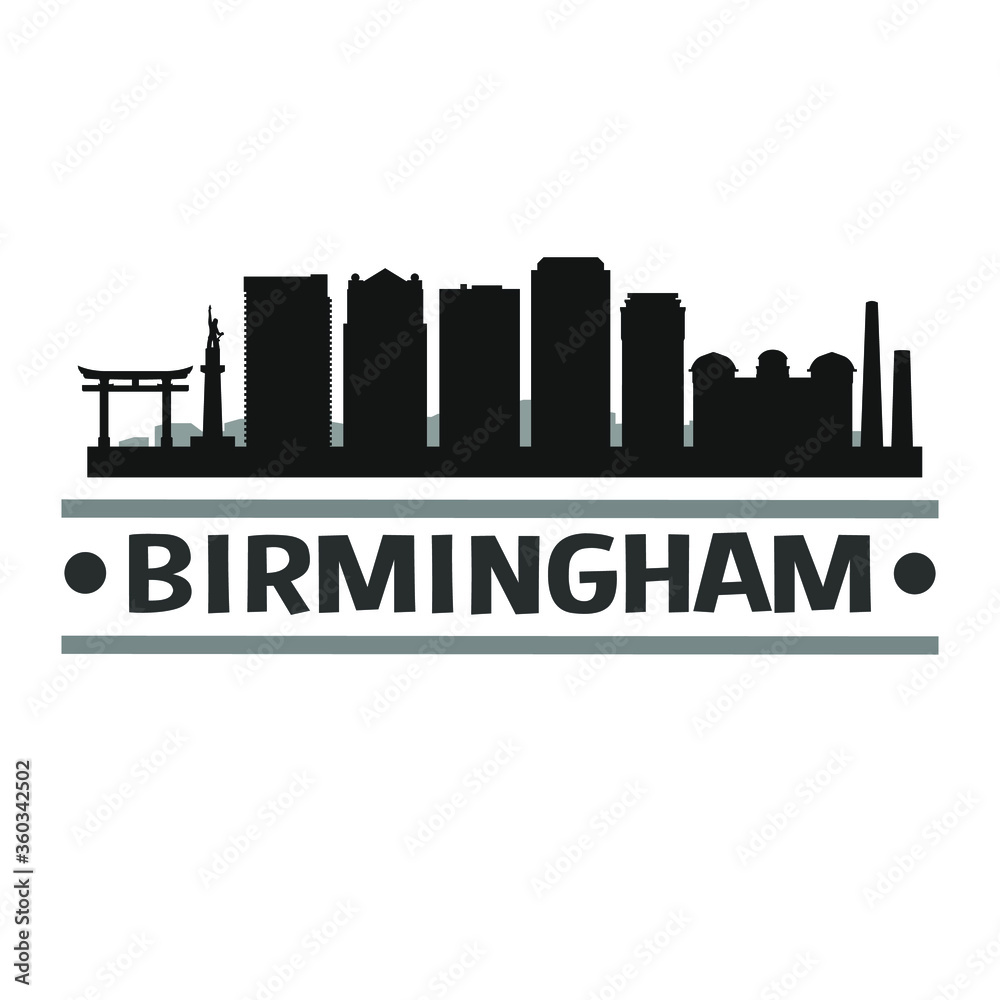 Birmingham Skyline Silhouette City Vector Design Art 