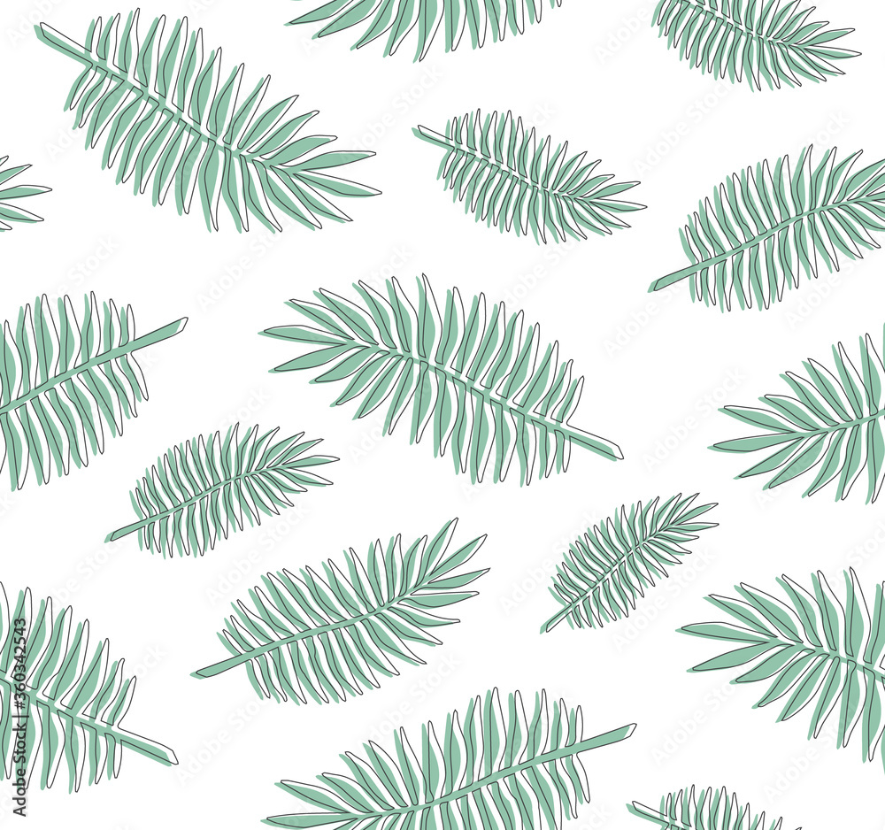 Vector seamless pattern of hand drawn doodle sketch green palm leaves isolated on white background