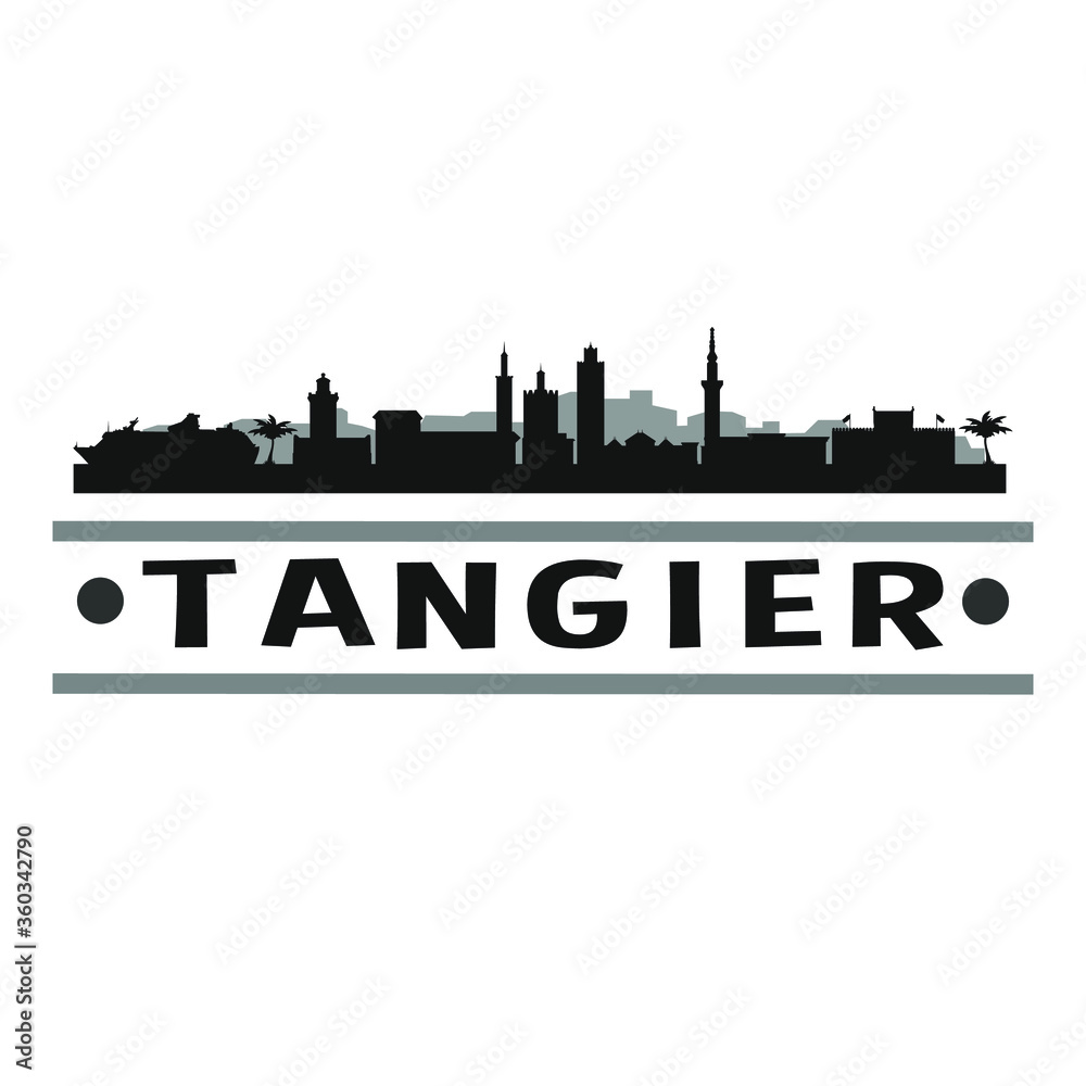 Tangier Morocco City Travel. City Skyline. Silhouette City. Design Vector. Famous Monuments.