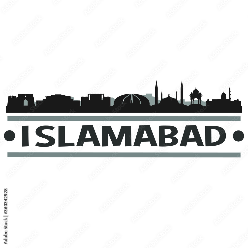 Islamabad Pakistan City Travel. City Skyline. Silhouette City. Design Vector. Famous Monuments.