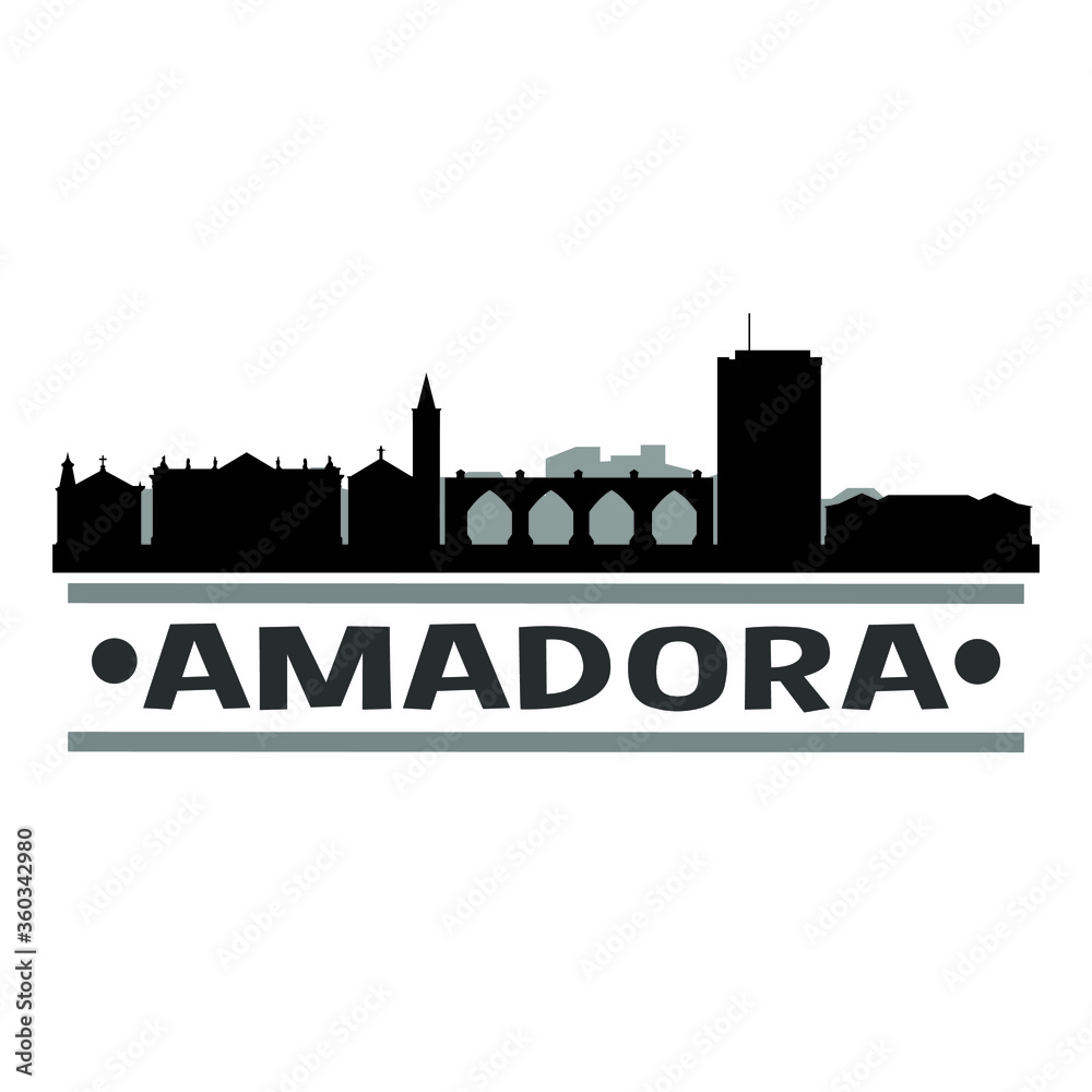 Amadora Portugal City Travel. City Skyline. Silhouette City. Design Vector. Famous Monuments.
