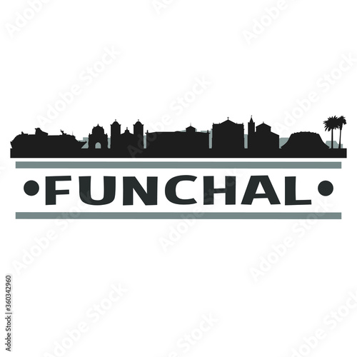 Funchal Madeira City Travel. City Skyline. Silhouette City. Design Vector. Famous Monuments.