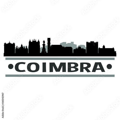 Coimbra Portugal Skyline. Banner Vector Design Silhouette Art. Cityscape Travel Monuments.