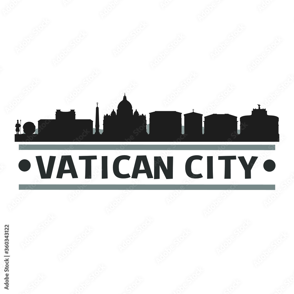Vatican City Travel. City Skyline. Silhouette City. Design Vector. Famous Monuments.