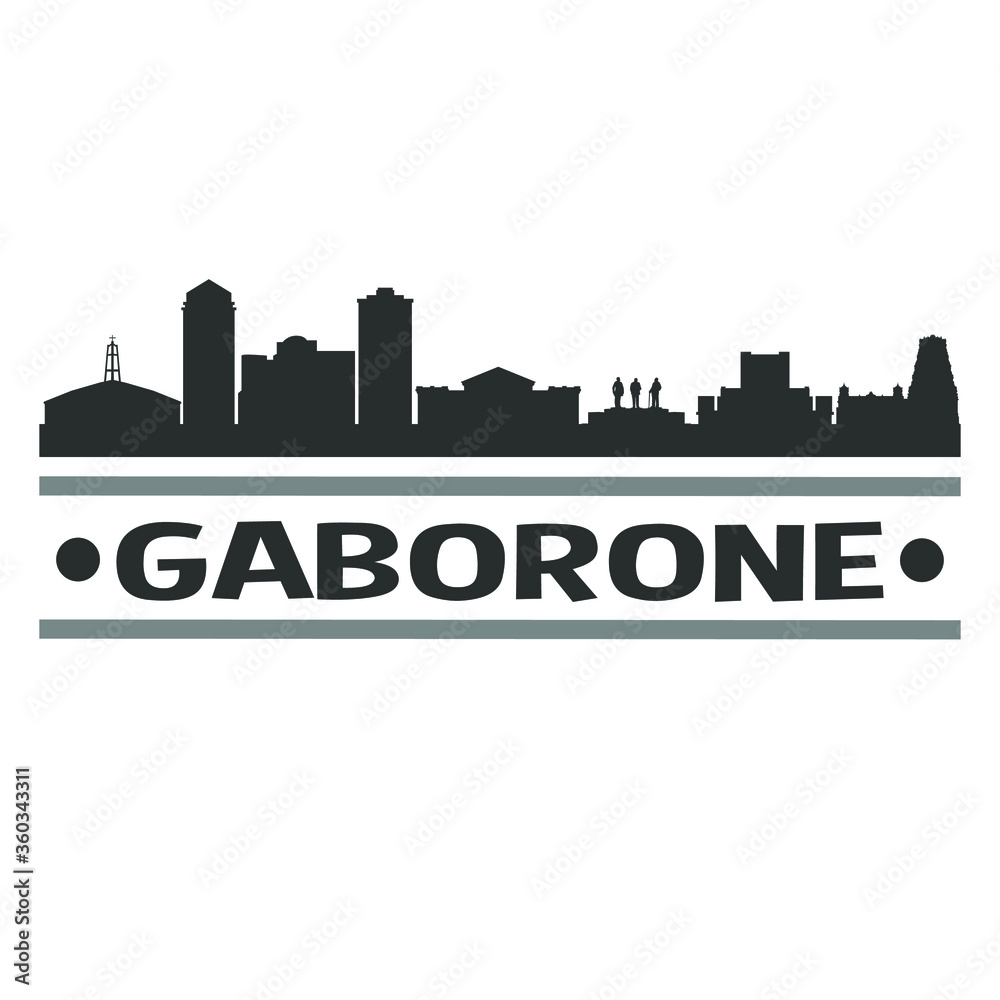 Gaborone Botswana Travel. City Skyline. Silhouette City. Design Vector. Famous Monuments.