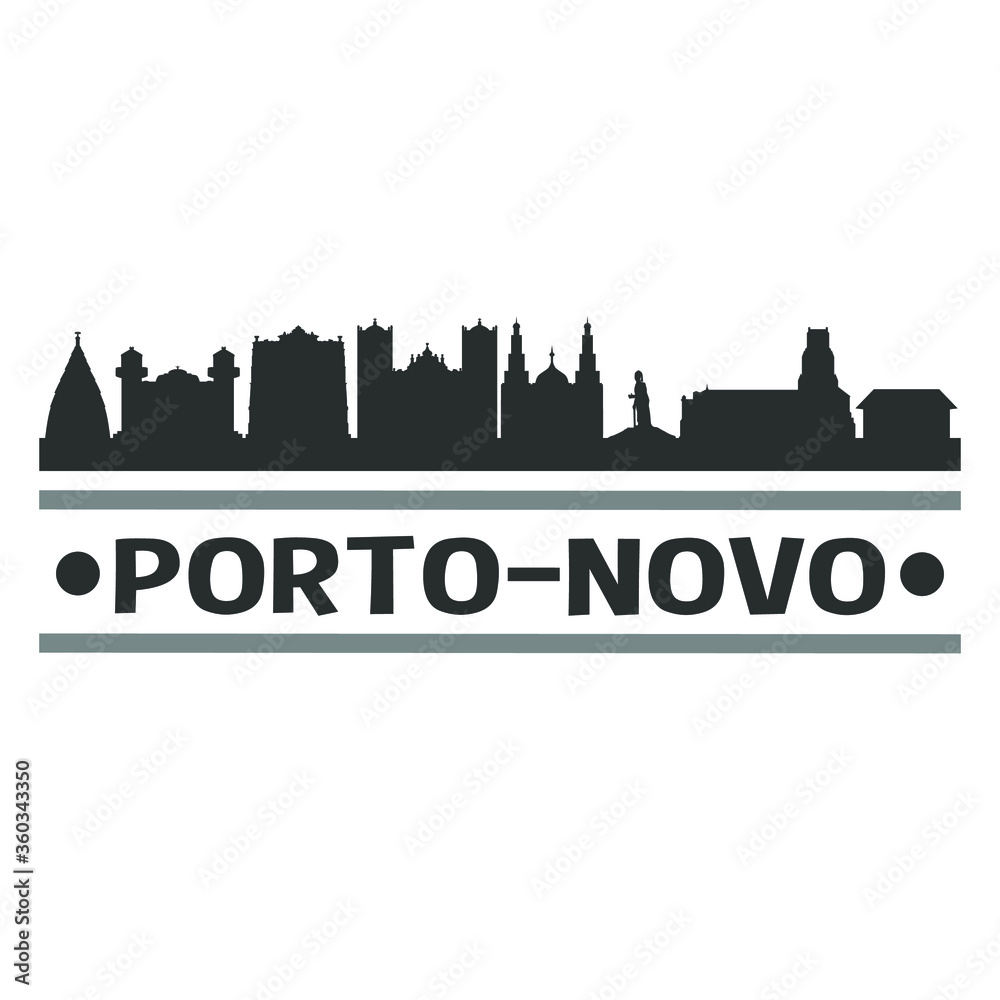 Porto-Novo Benin Travel. City Skyline. Silhouette City. Design Vector. Famous Monuments.