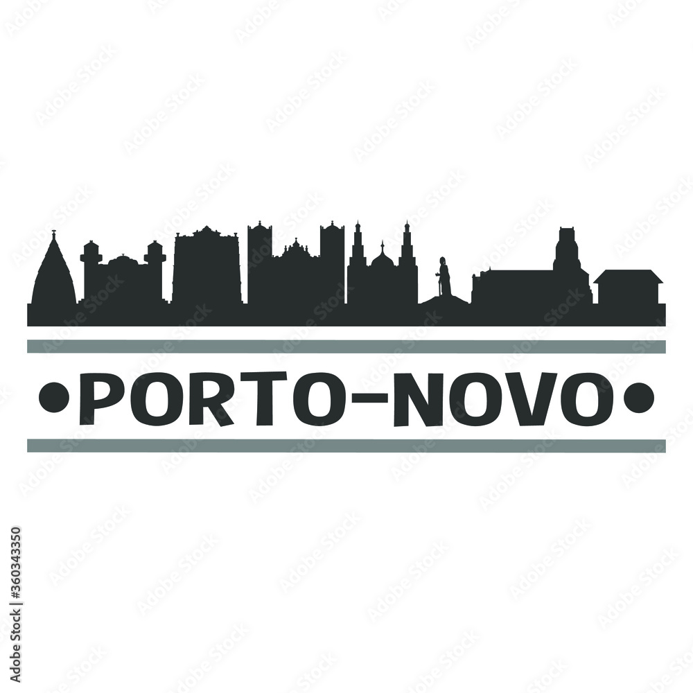 Obraz premium Porto-Novo Benin Travel. Panorama miasta. Silhouette City. Projekt wektor. Znane pomniki.