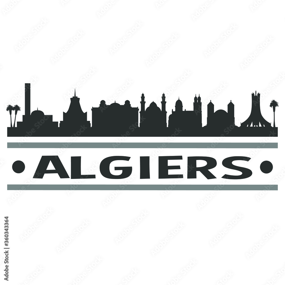 Algiers Algeria Travel. City Skyline. Silhouette City. Design Vector. Famous Monuments.