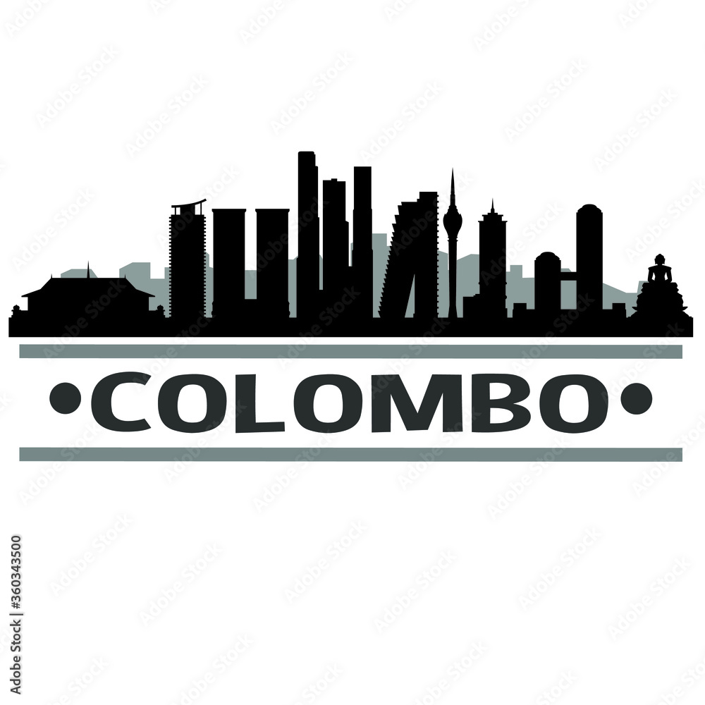Colombo Sri Lanka Travel. City Skyline. Silhouette City. Design Vector. Famous Monuments.