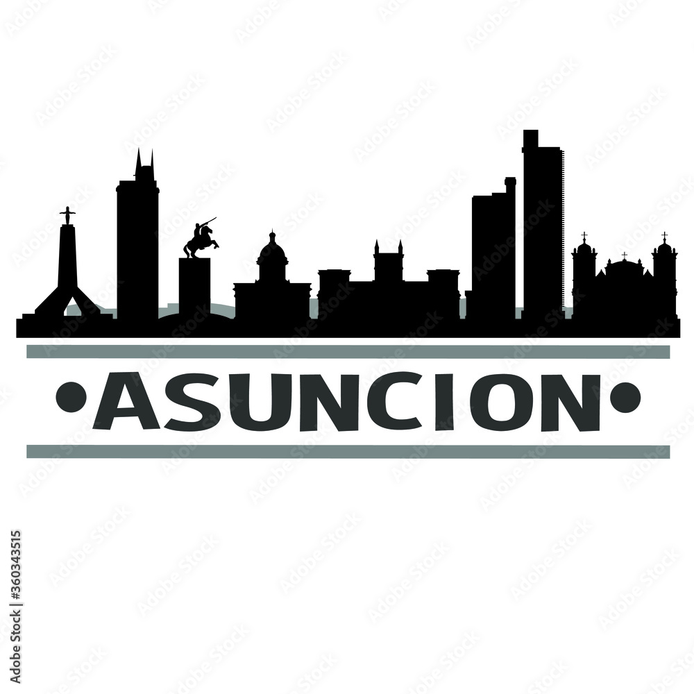 Asuncion Paraguay Travel. City Skyline. Silhouette City. Design Vector. Famous Monuments.