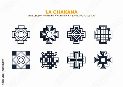Inca Cross Chakana, Inti Raymi Ecuador, Peru emblematic symbol of an ancestral and cultural celebration of the Andean peoples for the winter solstice. Ethnic folk image. Tribe motif. Tribal. Pachamama photo
