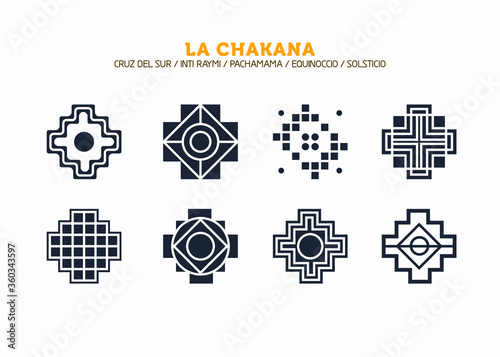 Inca Cross Chakana, Inti Raymi Ecuador, Peru emblematic symbol of an ancestral and cultural celebration of the Andean peoples for the winter solstice. Ethnic folk image. Tribe motif. Tribal. Pachamama photo