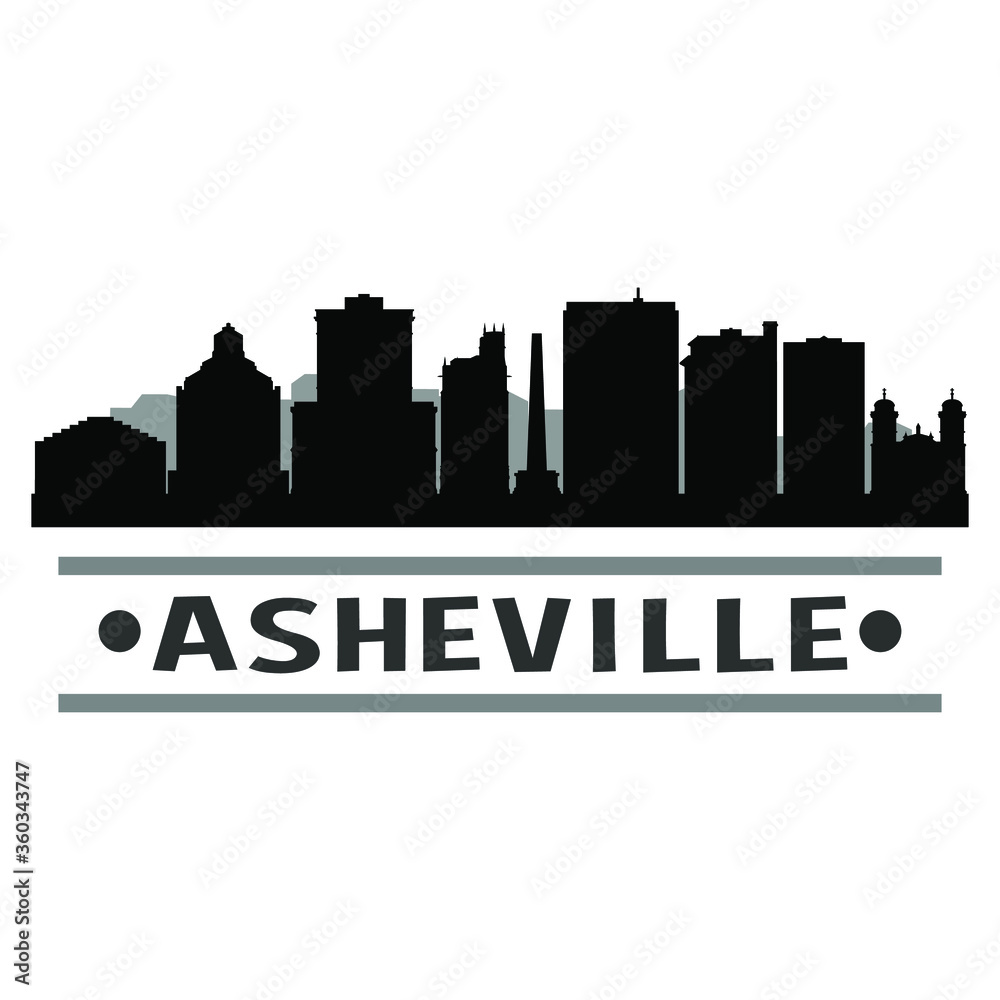 Asheville North Carolina. City Skyline. Silhouette City. Design Vector. Famous Monuments.
