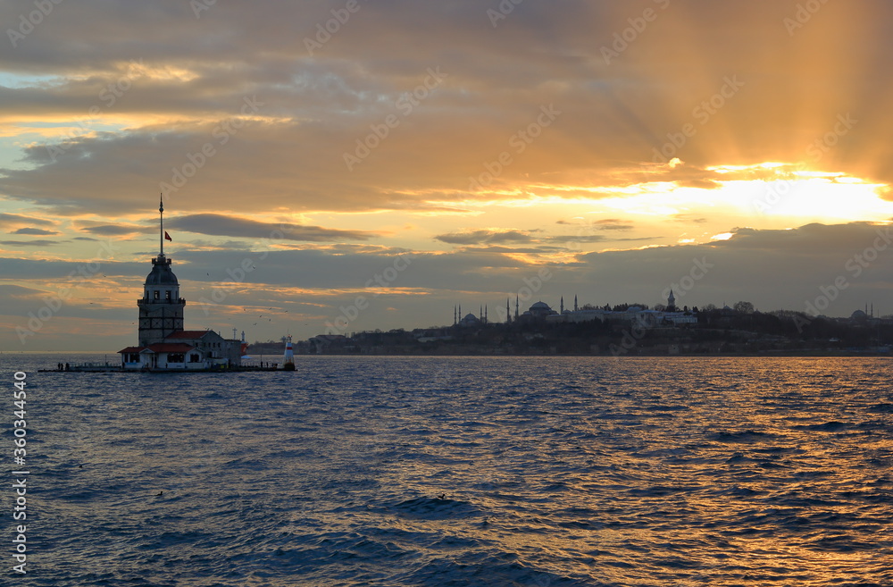 Bosphorus and Maiden's Tower at sunset. Istanbul Bosphorus and Maiden's Tower at sunset. Istanbul