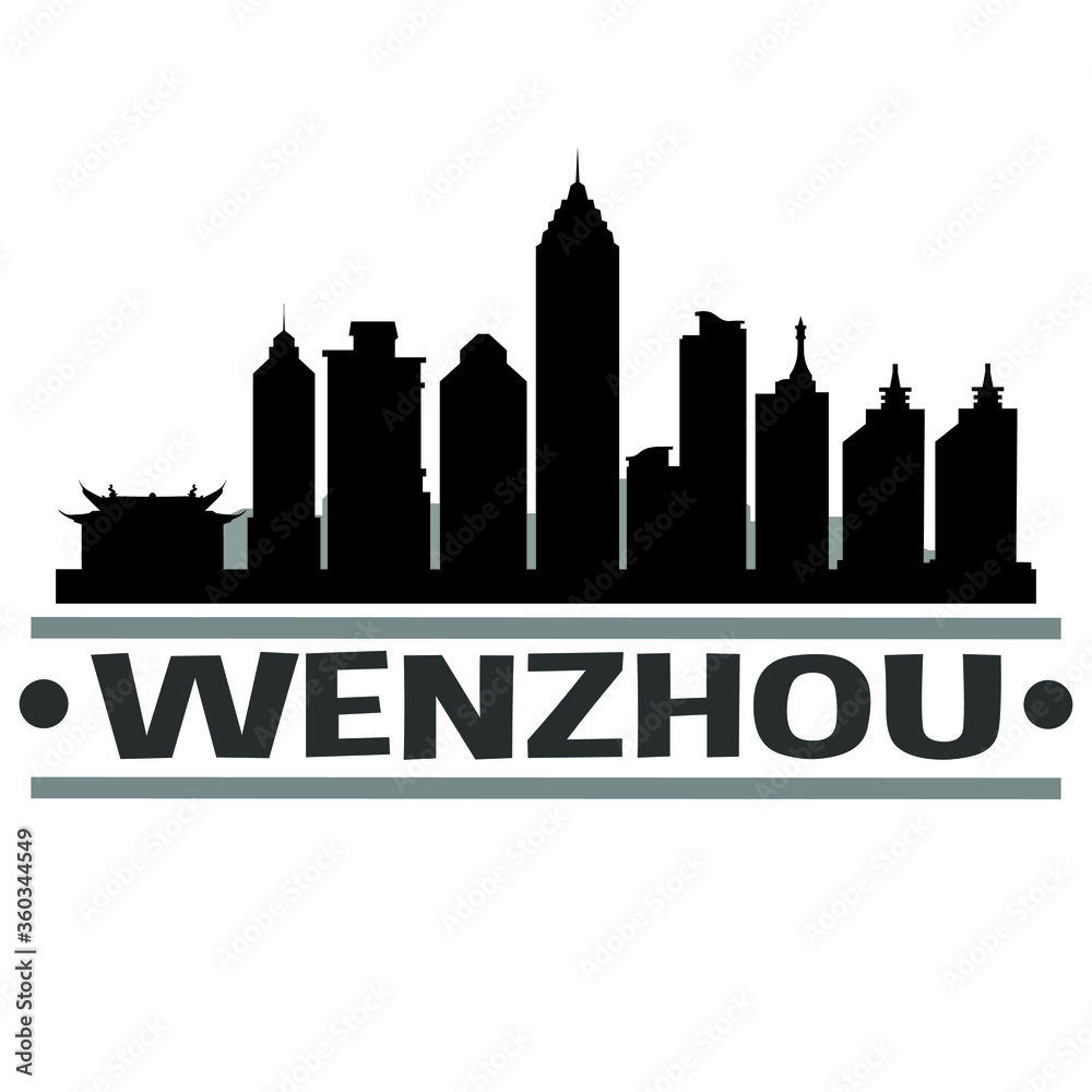 Wenzhou China. City Skyline. Silhouette City. Design Vector. Famous Monuments