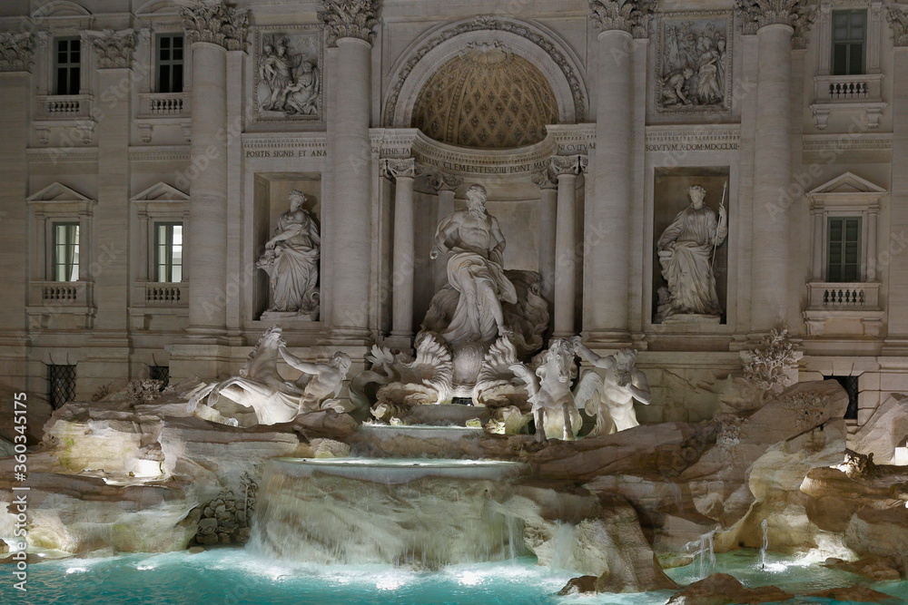 Famous Trevi fountain,  view in the night. Rome, Italy