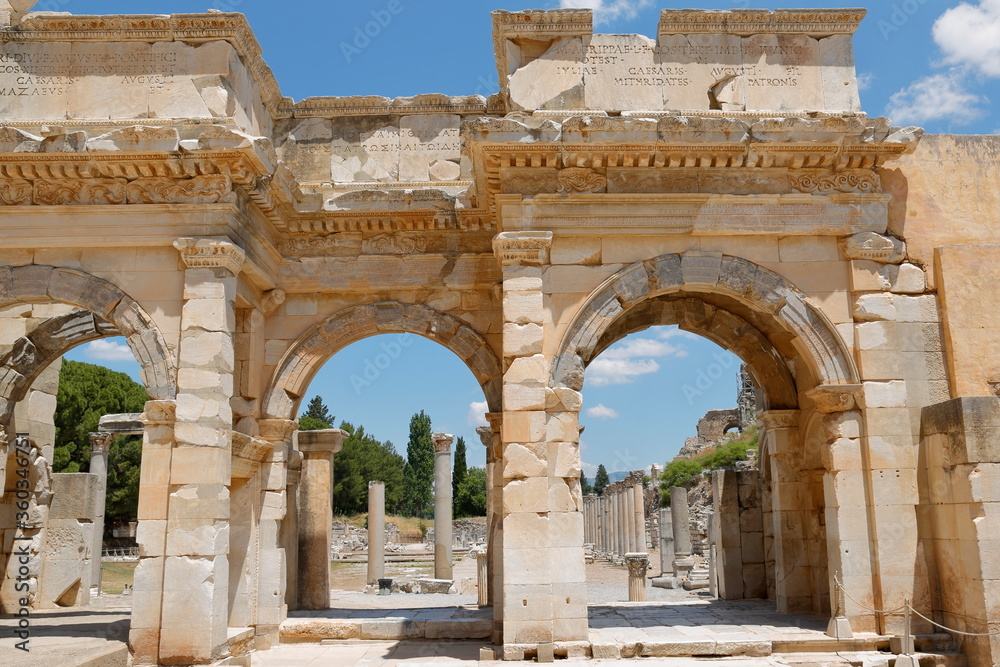 Gate of ancient Ephesus city Agora. Izmir, Turkey. It was built in the 2nd century BC.