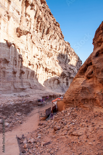 Ancient tombs carved in stone in Petra, Jordan