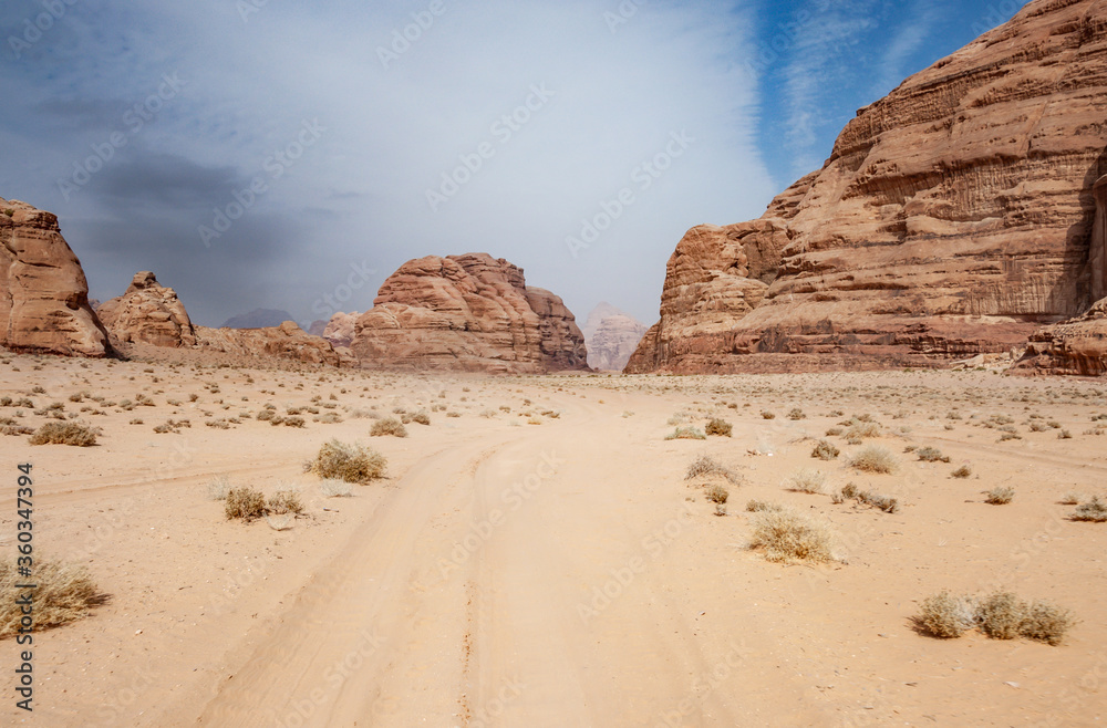 Scenic desert landscape in Wadi Rum, Jordan Scenic desert landscape in Wadi Rum, Jordan