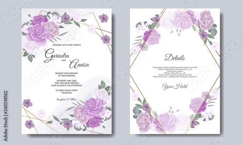  Elegant wedding invitation card with beautiful floral and leaves template Premium Vector © MARIANURINCE