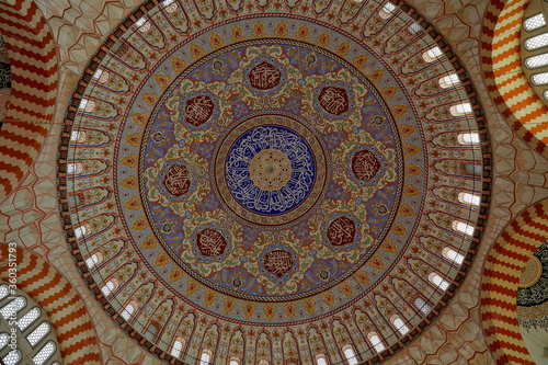 Selimiye mosque is one of the masterpieces of Ottoman-Turkish art and the history of world architecture. (Built 1575)From inside, view of the dome. Edirne, Turkey