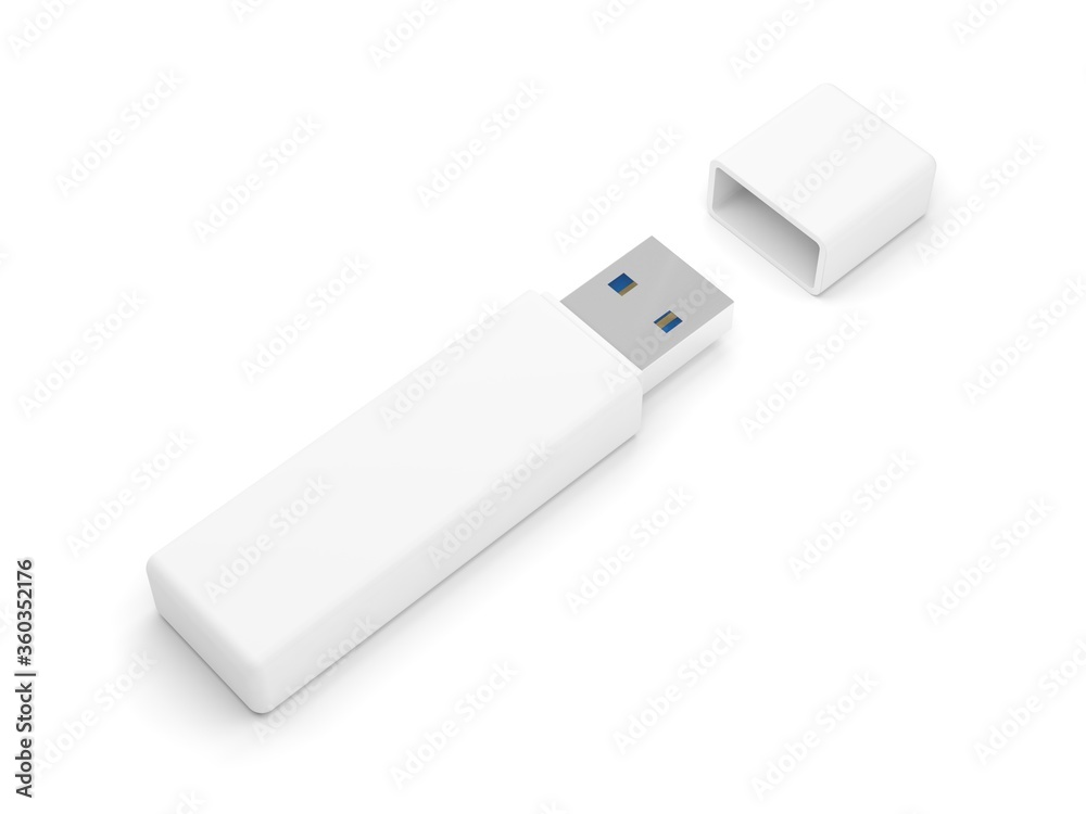 USB flash drive isolated on white background. Data storage device. Pen drive. Pendrive. 3d illustration. USB flash drive isolated on white background. Data storage device. Pen drive. Pendrive. 3d illustration.