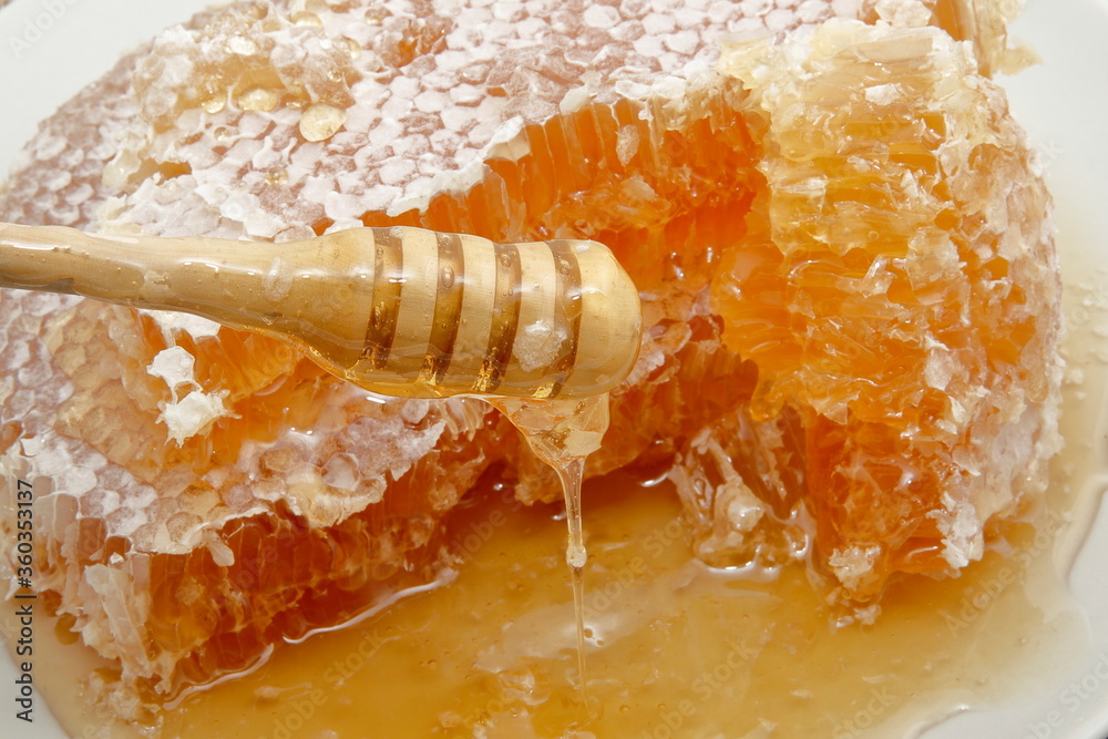 Delicious, attractive honeycomb honey plate.. Delicious, attractive honeycomb honey plate..
