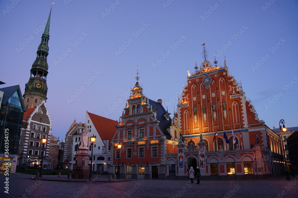 Fototapeta premium Riga square night Latvia