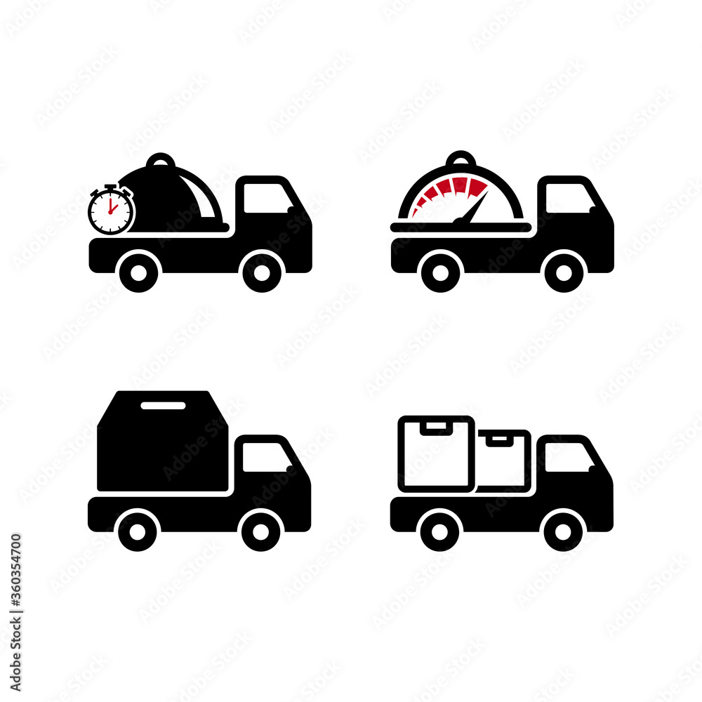 Set of Delivery Truck icon design. Box & Food delivery icon design. Freight forwarding services logo design element. Set of Delivery Truck icon design. Box & Food delivery icon design. Freight forwarding services logo design element.