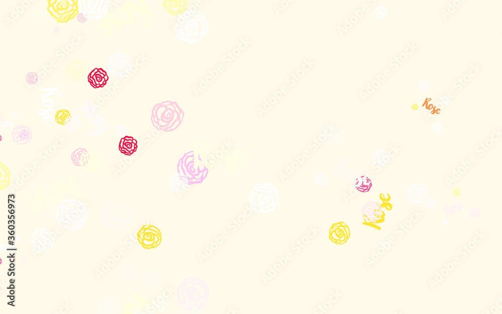 Light Red, Yellow vector natural backdrop with flowers, roses.