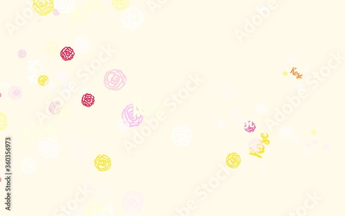 Light Red, Yellow vector natural backdrop with flowers, roses.