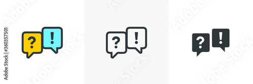 FAQ, questions and answers icon. Line, glyph and filled outline colorful version, Q and A speech outline and filled vector sign. Symbol, logo illustration. Different style icons set. Vector graphics.