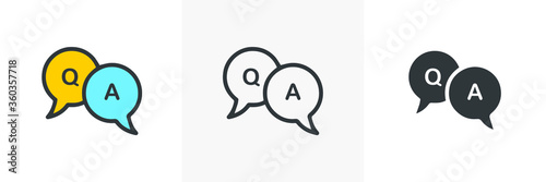 FAQ, questions and answers icon. Line, glyph and filled outline colorful version, Q and A speech outline and filled vector sign. Symbol, logo illustration. Different style icons set. Vector graphics.