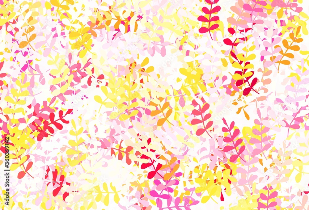 Light Red, Yellow vector elegant template with leaves.