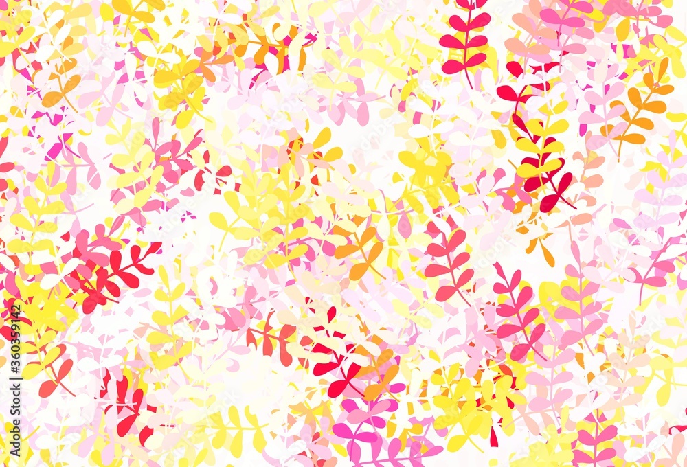 Light Red, Yellow vector elegant template with leaves. Light Red, Yellow vector elegant template with leaves.