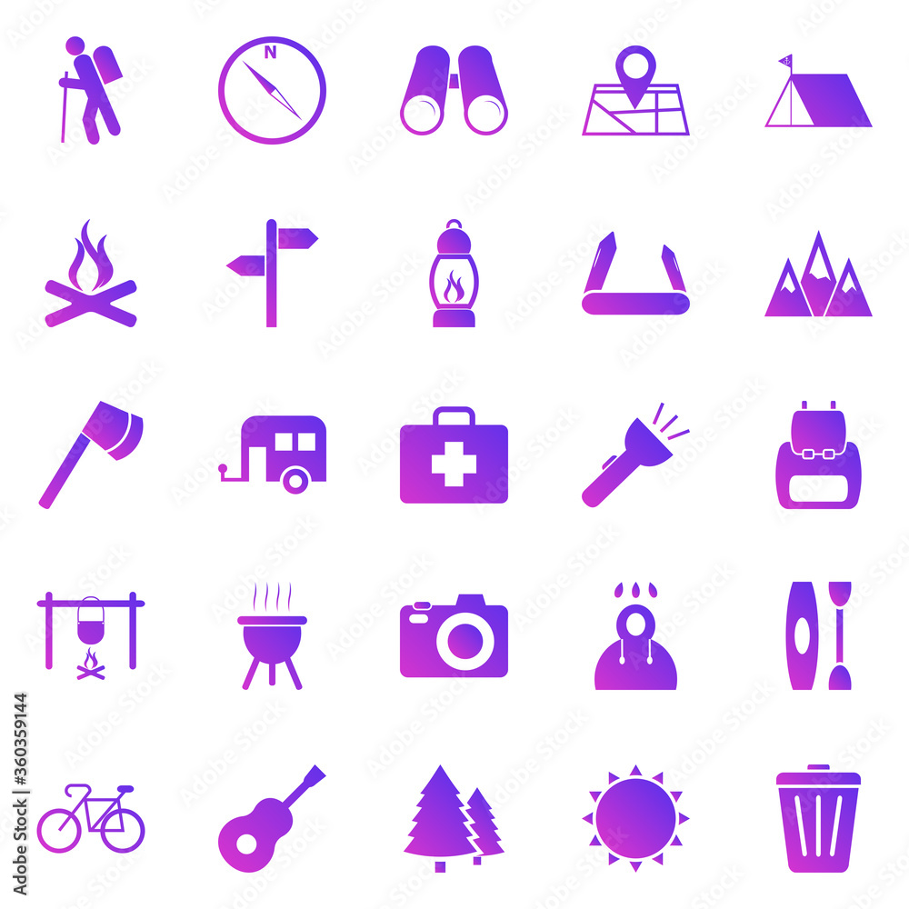 Trekking gradient icons on white background Trekking gradient icons on white background