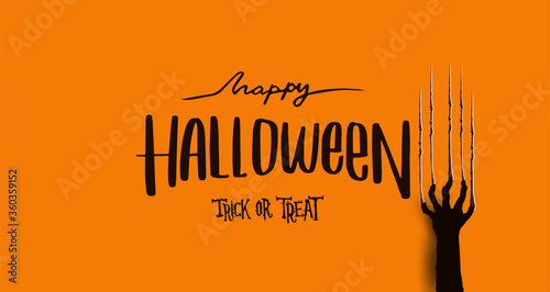 Happy Halloween Text Banner, with scratching marks on orange wall from zombie nails for banner, poster, greeting card, party invitation.