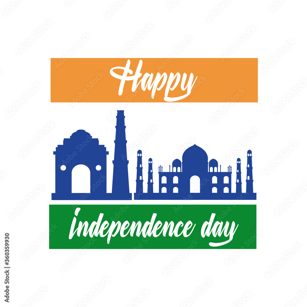 india independence day celebration with taj mahal mosque flat style