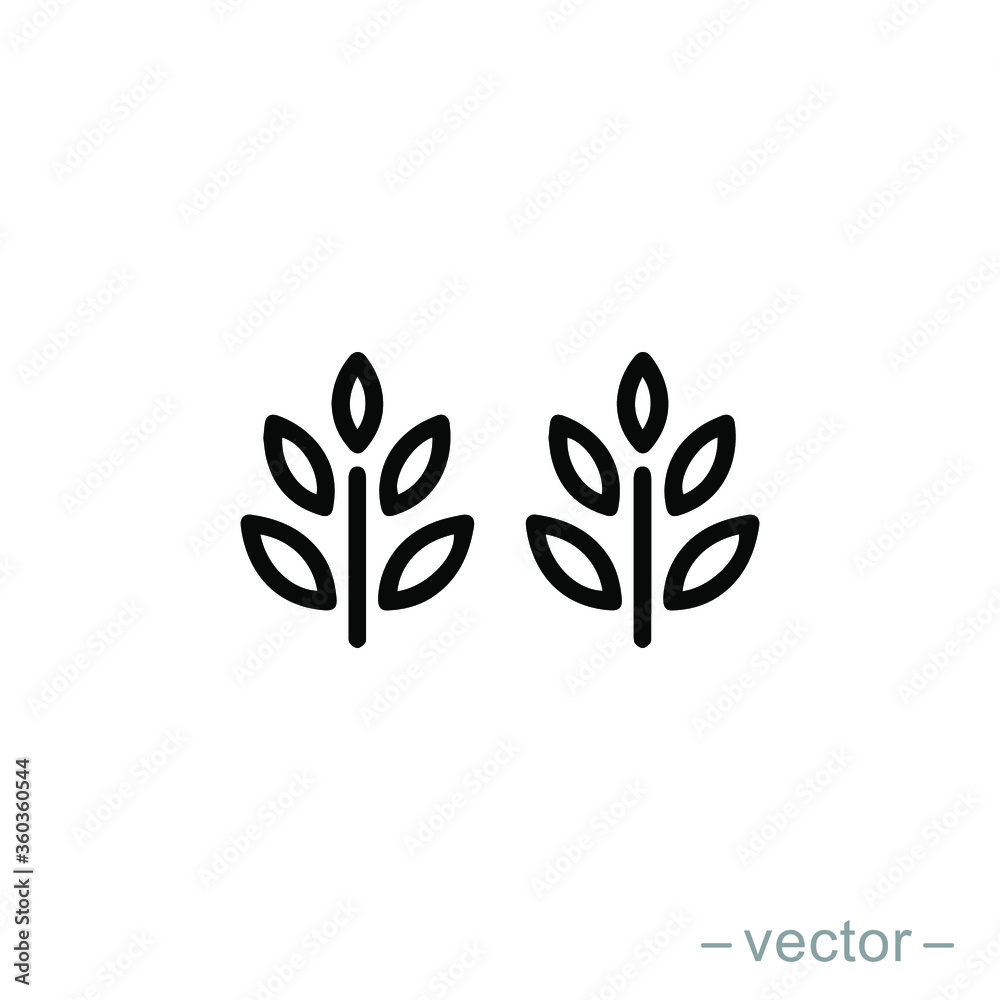 Vector farm wheat ears icon template. Line whole grain symbol illustration for organic eco business, agriculture, beer, bakery. Gluten free logo background Vector farm wheat ears icon template. Line whole grain symbol illustration for organic eco business, agriculture, beer, bakery. Gluten free logo background