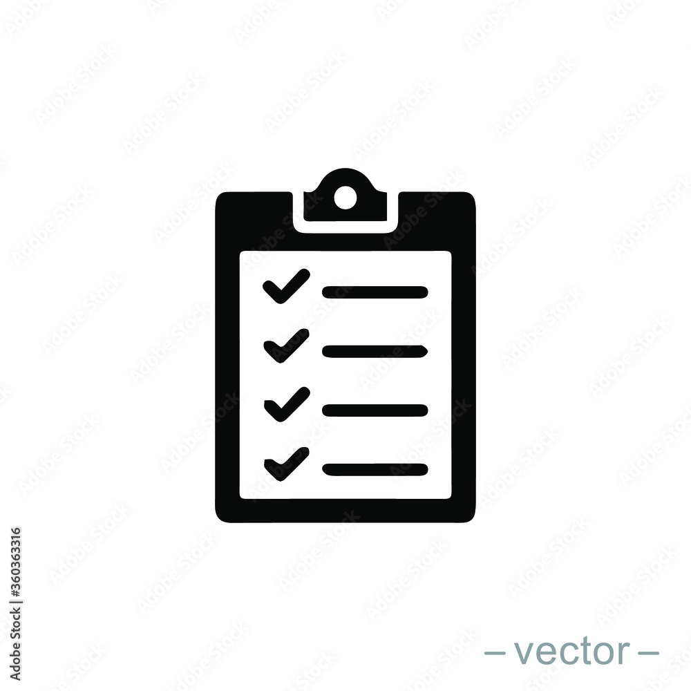 Icon clipboard checklist or document with checkmark with text in flat style. EPS 10 Icon clipboard checklist or document with checkmark with text in flat style. EPS 10